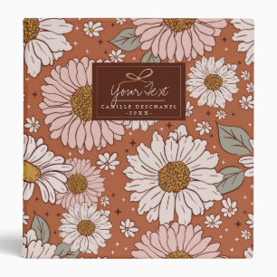 Brown Boho Retro Floral Print Custom Binder