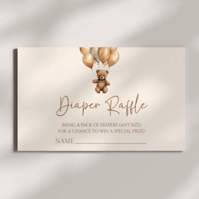 Brown Boho Teddy Bear Baby Shower Diaper Raffle Enclosure Card (Creator Uploaded)