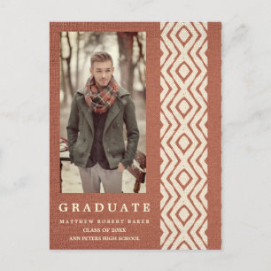 Brown Boho Tribal Textile Texture Photo Graduation Announcement Postcard