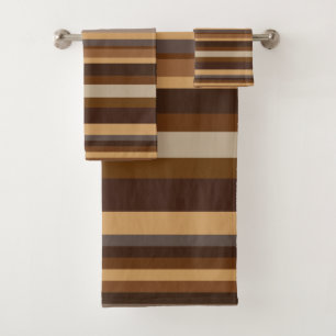 brown Bold Grey Tan Stripes modern Bath Towel Set