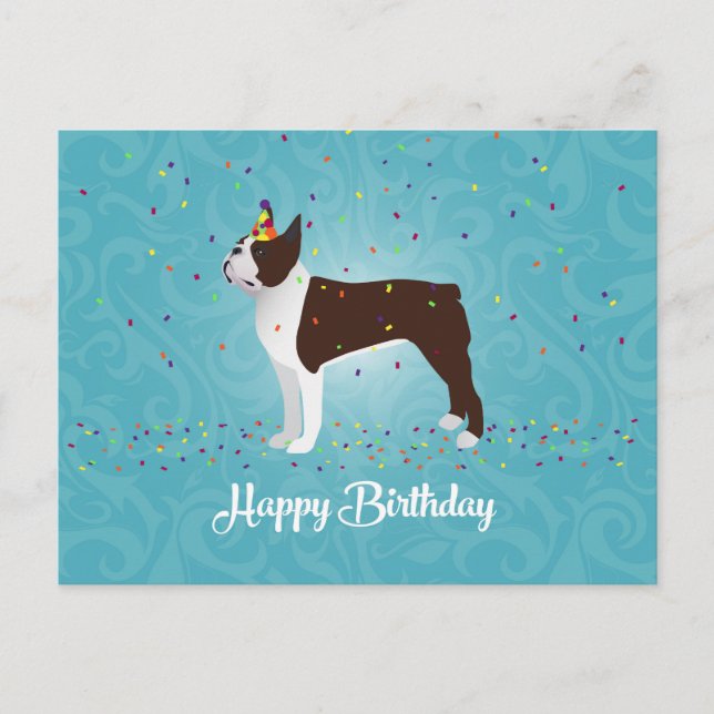 Brown Boston Terrier Birthday Design Postcard (Front)