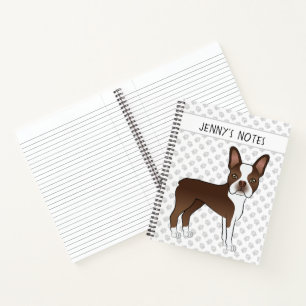 Brown Boston Terrier Cartoon Dog & Custom Text Notebook