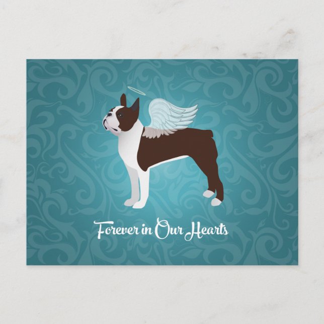Brown Boston Terrier Dog Angel Pet Memorial Postcard (Front)