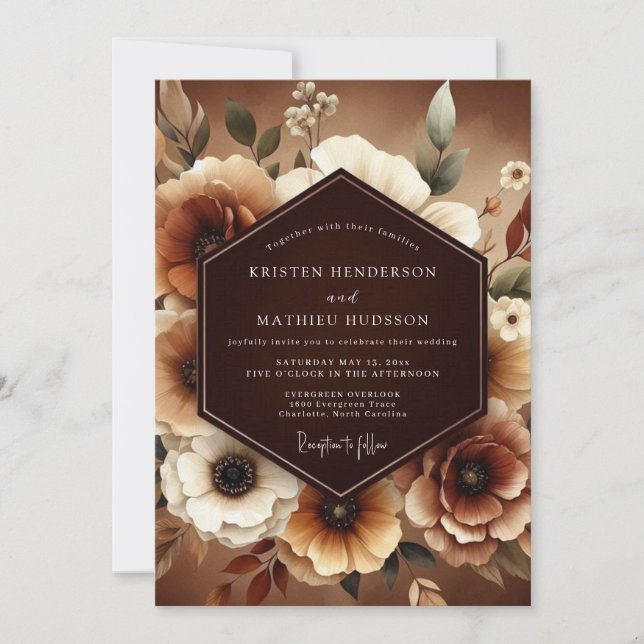Brown Botanical Autumn Romance Wedding Invitation (Front)