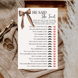Brown Bow He Said She Said Bridal Shower Game