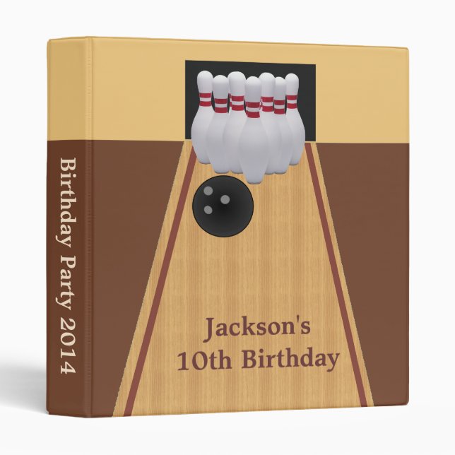 Brown Bowling Birthday Party Photo Album Binder (Front/Spine)