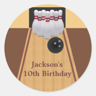 Brown Bowling Birthday Party Sticker