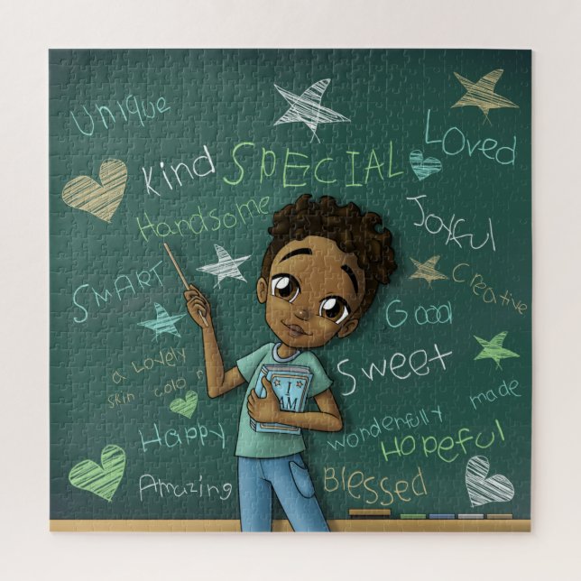 Brown Boy and Positive Words Jigsaw Puzzle (Vertical)