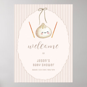 Brown Boy Bow Asian Dumpling Baby Shower Welcome  Poster