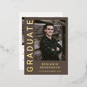 Brown Boy Photo Gold Foil Faire-part de graduation