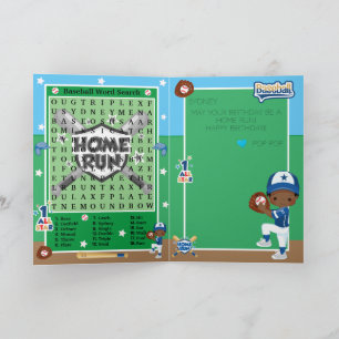 Brown Boys Baseball Word Search Happy Birthday Card