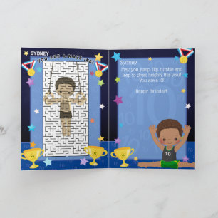 Brown Boys Gymnastics You Are A-Maze-ing Birthday Card