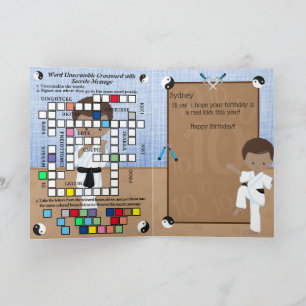 Brown Boys Karate Secret Message Happy Birthday Card