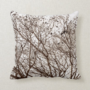 Brown Branches on White Throw Pillow