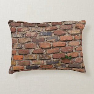Brown brick wall accent pillow