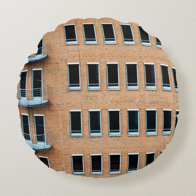 Brown brick wall building round pillow (Front)