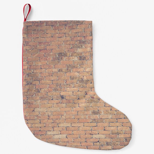 Brown brick wall photography small christmas stocking (Front)