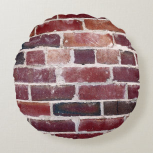 Brown brick wall round pillow
