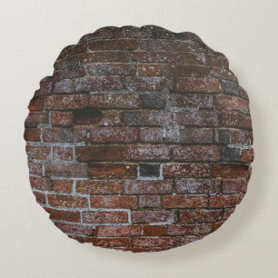 Brown brick wall round pillow