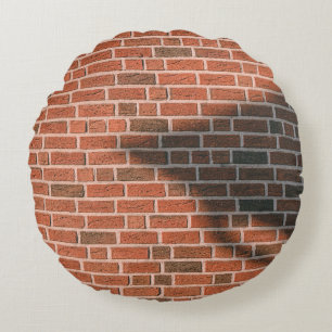 Brown brick wall round pillow