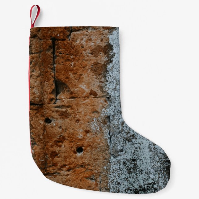 Brown bricked wall small christmas stocking (Front)
