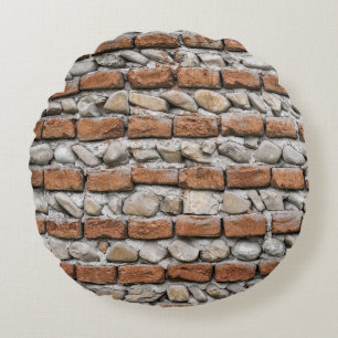 Brown bricks wall round pillow