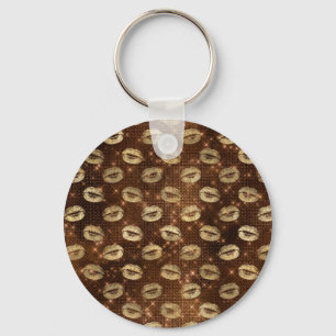 Brown Bronze Bright Golden Lips Sensual Kisses Keychain
