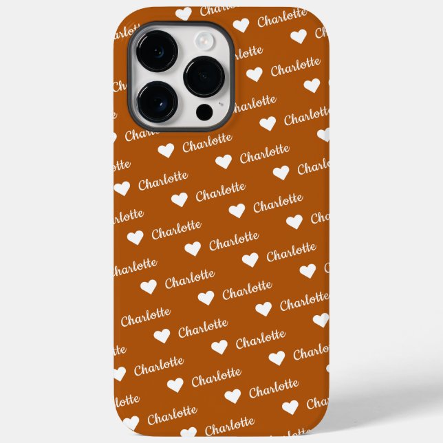 Brown Bronze Repeating Name Script Heart  Case-Mate iPhone Case (Back)