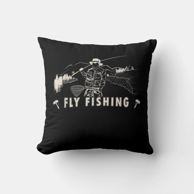 Brown Brook Trout Fly Fishing Gift Fisherman Line Throw Pillow (Front)