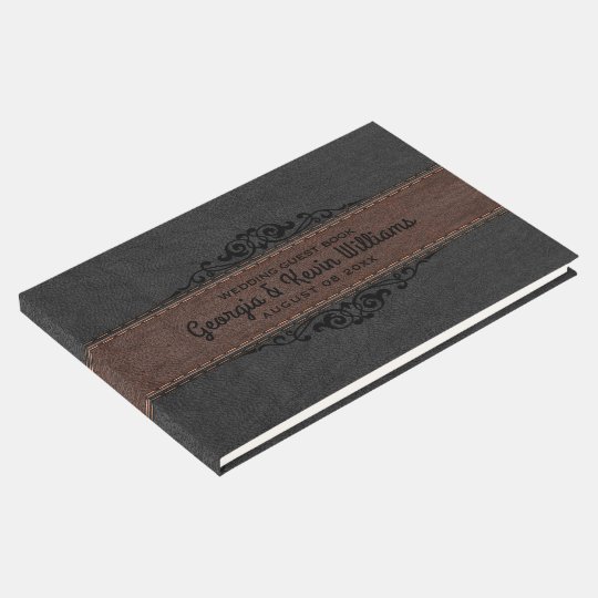 Brown & Brown Leather Black Floral Accent Guest Book