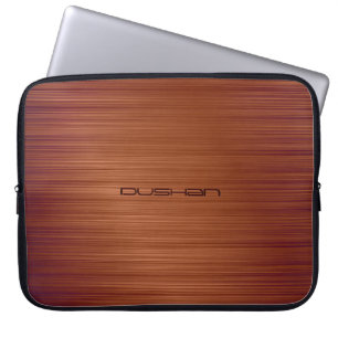 Brown Brushed Metal Pattern-Customizable Monogram Laptop Sleeve