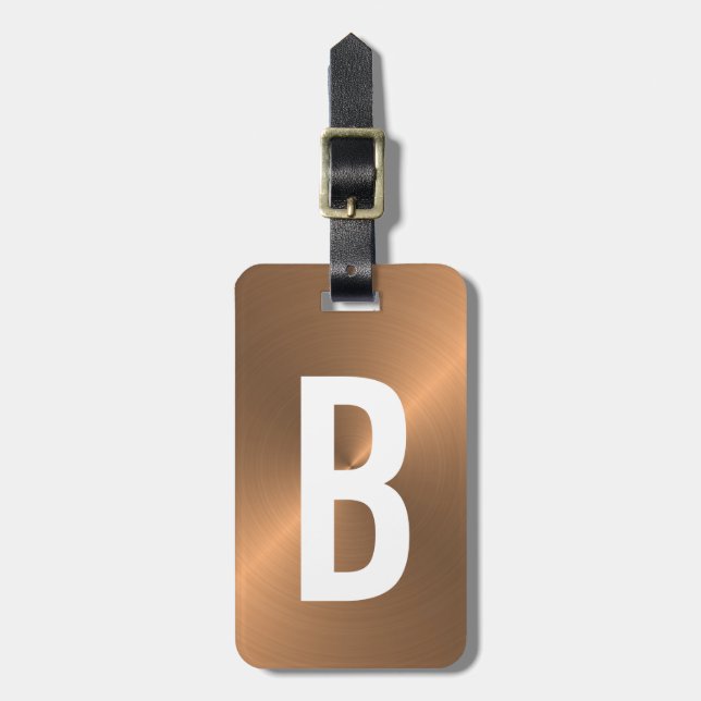 Brown Brushed Metallic Monogram Initial Luggage Tag (Front Vertical)