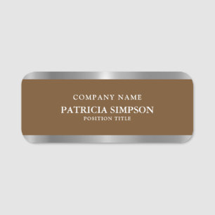 Brown Brushed Silver Metallic: A Touch Of Elegance Name Tag
