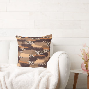 Brown Brushstroke Leopard Throw Pillow