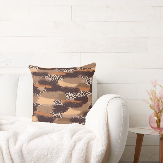 Brown Brushstroke Leopard Throw Pillow (Couch)