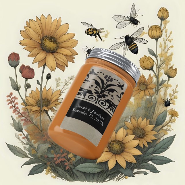 Brown Bumble Bee Damask Enregistrer la date (Créateur téléchargé)