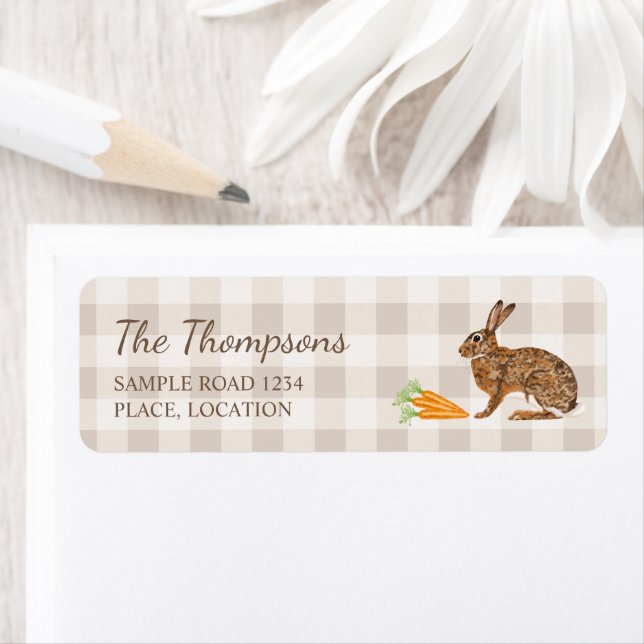 Brown Bunny And Carrots Beige Gingham Easter (En situation)