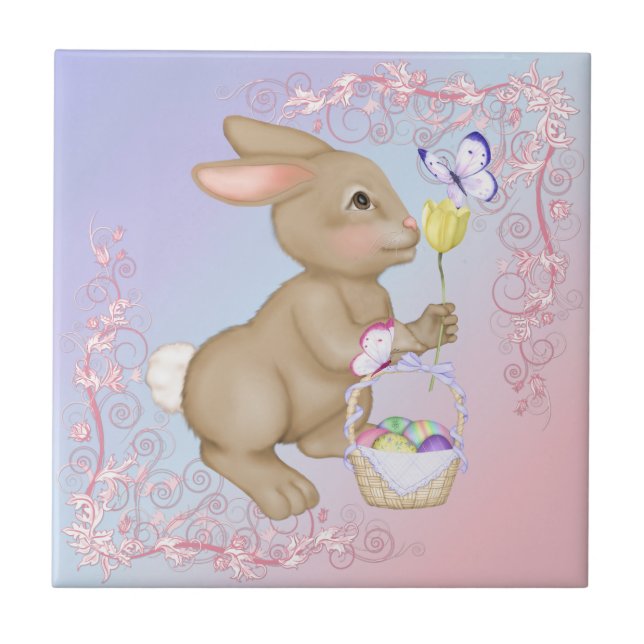 Brown Bunny and Egg Basket Tile (Front)