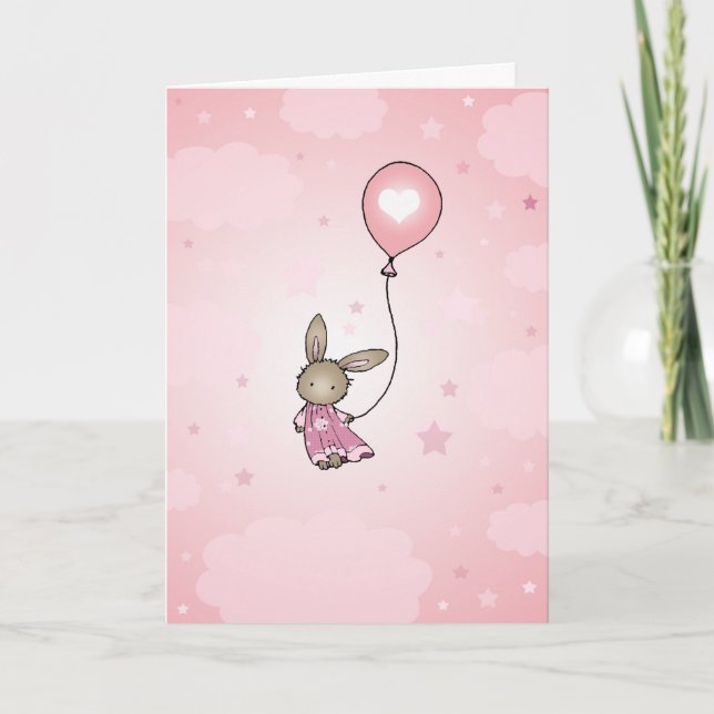 Brown Bunny in Pink Birthday Card (Front)