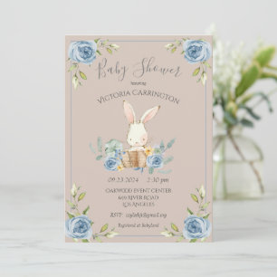 Brown Bunny Rabbit Boy Baby Shower Invitation