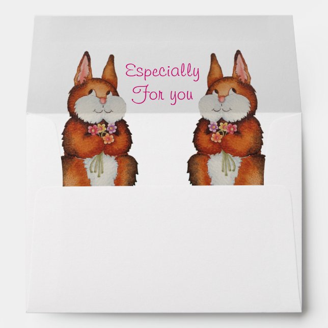 brown Bunny rabbit colourful flowers cute design Envelopes (Back (Bottom))