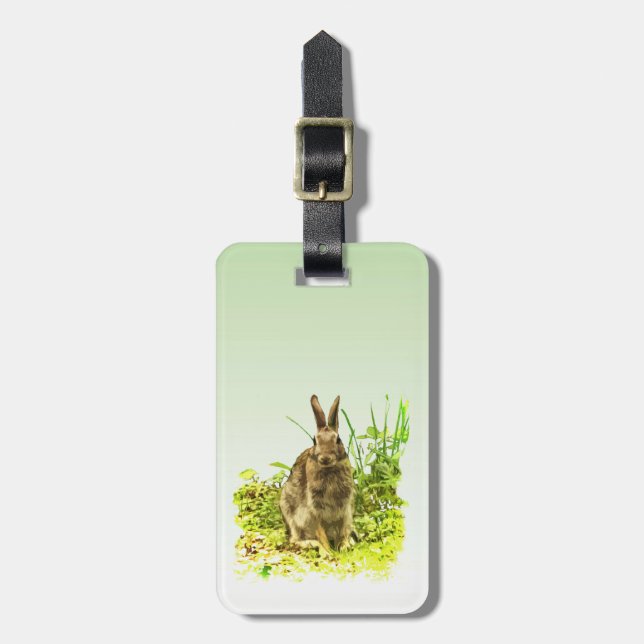 Brown Bunny Rabbit in Green Grass Luggage Tag (Front Vertical)