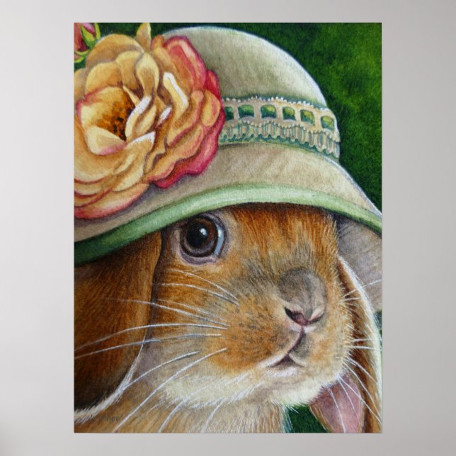 Brown Bunny Rabbit in Spring Bonnet Art 18x24 Poster (Front)