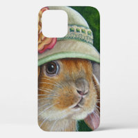 Brown Bunny Rabbit in Spring Bonnet Watercolor Art