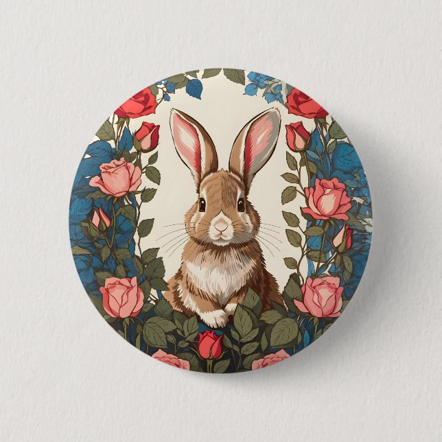 Brown Bunny Rose Garden 2 Inch Round Button (Front)