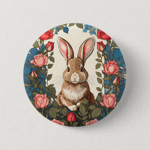 Brown Bunny Rose Garden 2 Inch Round Button