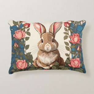 Brown Bunny Rose Garden Accent Pillow