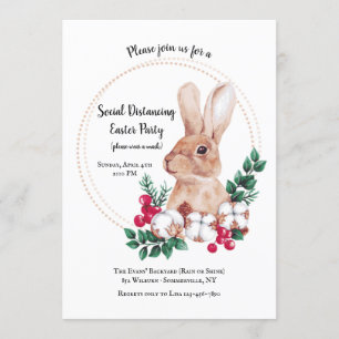 Brown Bunny Social Distancing Easter Party Invitation