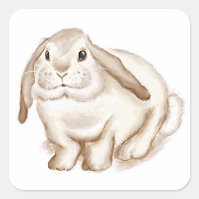 Brown Bunny Watercolor Square Sticker (Front)