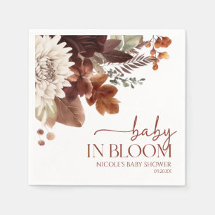 Brown Burgundy Baby In Bloom Floral Baby Shower Napkin